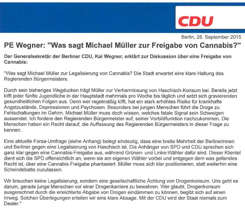 Presseerklärung des Generalsekretärs der CDU Berlin, Kai Wegner Presseerklärung des Generalsekretärs der CDU Berlin, Kai Wegner